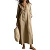 New Spring/Summer Cotton-Linen Dresses: -Color Collared Long-Sleeve Shirt Dresses, Relaxed-Fit Dresses