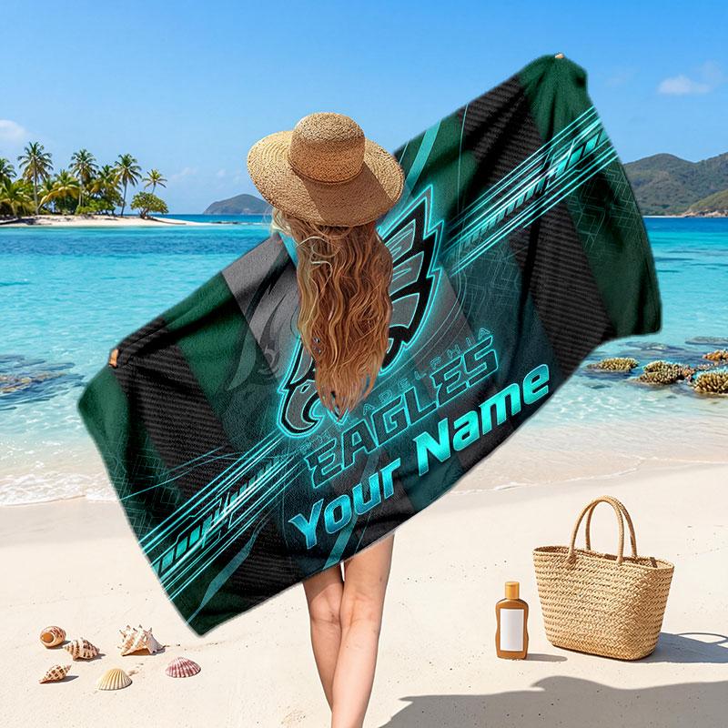 Philadelphia Eagles Personlig Text Strandhandduk, Mjuk Absorberande Handduk Strand Pool Resa Personlig Gåva