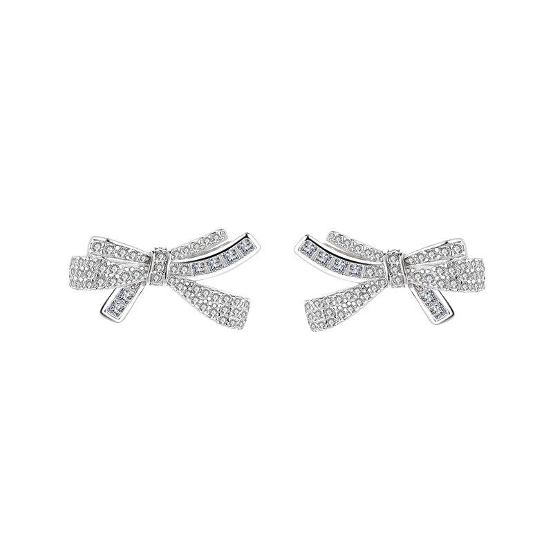Full Diamond Bow Earrings Women's Light Luxury Personality Temperament Earrings Premium Sense Delicate Ear Jewelry