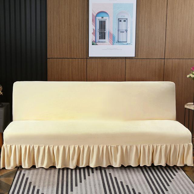 Stretch Velvet Futon Sofa Bed Cover Armless Thick Plush Sofa Cover With Skirt Sofa Slipcover Couch Cover Furniture Protector 1pc