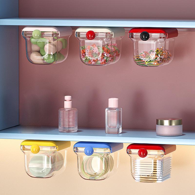 1pc Transparent Bathroom Cotton Stick Makeup Cotton Bedroom Pull-Out Storage Drawer Style Storage Box Under The Mirror Cabinet