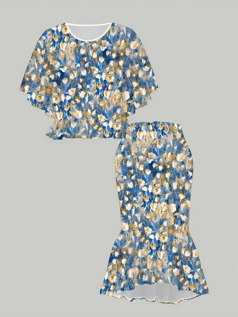 3D Flower Printed Classical Totem Women's Print, Fashionable Large-sized, Elegant, Versatile for All Seasons. T-shirt, Skirt and Set