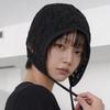 Strap Detail Lace Earplugs Summer Aviator Hat Beanie AVIATOR HAT / DOUBLE LACE / BLACK