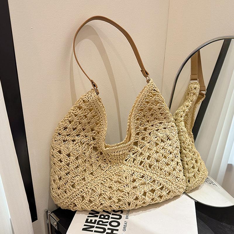Zomerstroien Breitas Uitgehold Tote Bag Effen Kleur Strand Schoudertas Vakantie Reizen Handtas Boho Schoudertas voor Dames