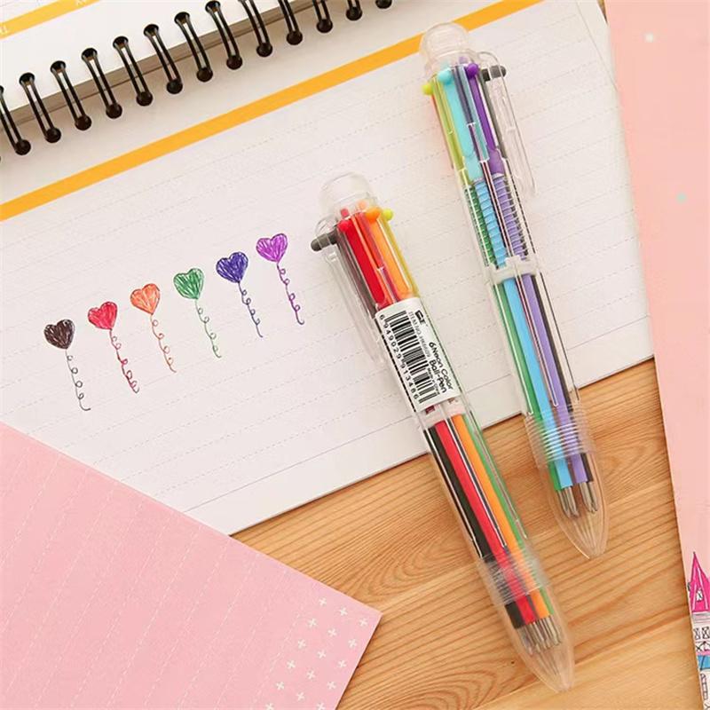 6-Color Transparent Click Multi-Color Ballpoint Pen Push-Button Gel Ink Writing Pen Stationery Office & School Supplies