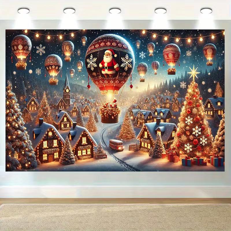 2D Night Snowy Forest Santa Xmas Photography Backdrop Banner
