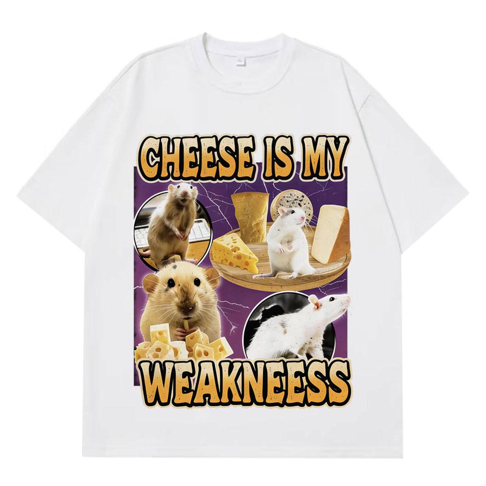 Käse ist meine Schwäche Lustige Käse Ratte Käse Liebe Meme T-Shirt Herren Damen HipHop T-Shirts Kurzarm Locker Harajuku T-Shirts