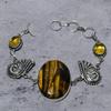 Natural Tiger Eye, Citrine Handmade 925 Sterling Silver Bracelet 7-8" o6A68