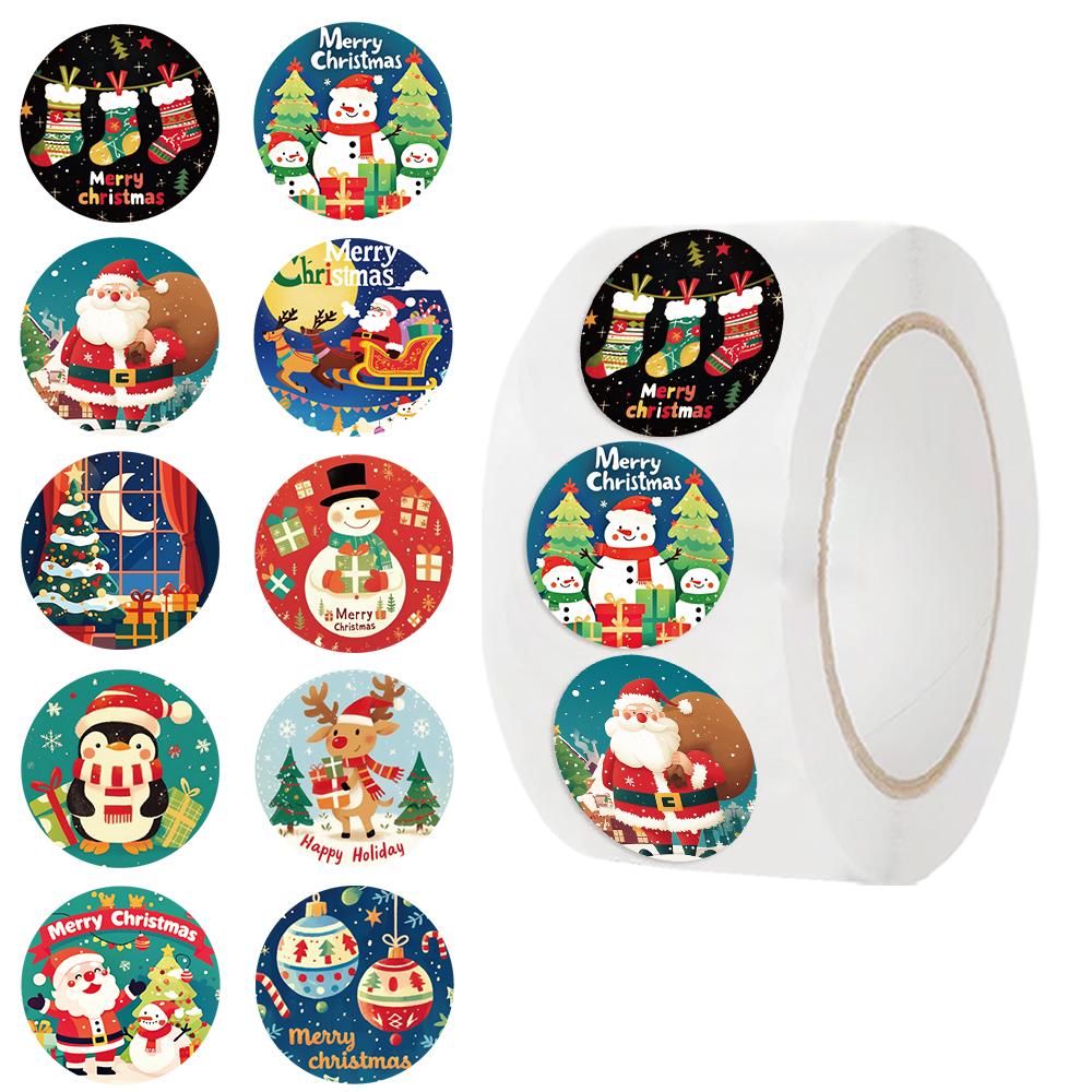 500PCS New Christmas Stickers Roll Small Children Stickers Cute Cartoon Packaging Stickers Photocard Decor Lables for Kid