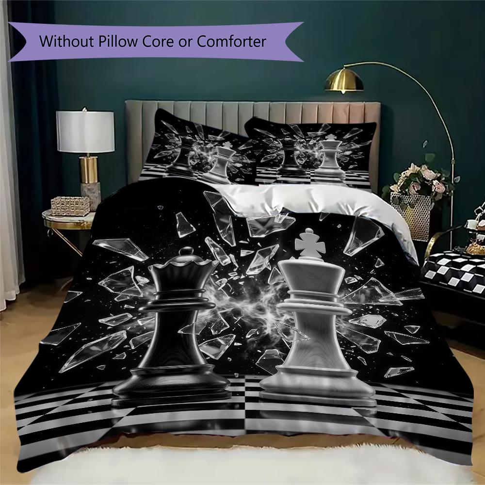 Chess Piece Pattern Bedding Uilt Set Uilt Cover Pillowcase Home Decoration Birthday Gift (1 * Duvet Cover + 2 * Pillowcase Without Core)