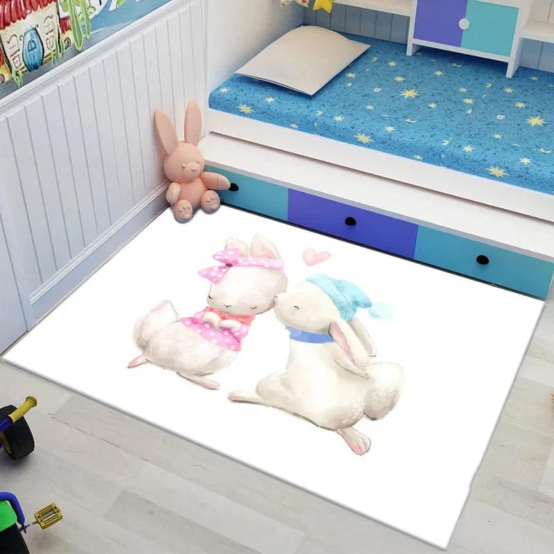Covor cu iepurași Pentru Decorul Camerei de Zi de Paște Imprimeu Drăguț cu Iepurași Desenați Covoraș pentru Târâre Covoraș de Intrare Covor de Zonă Covorașe pentru Podeaua Dormitorului și Băii