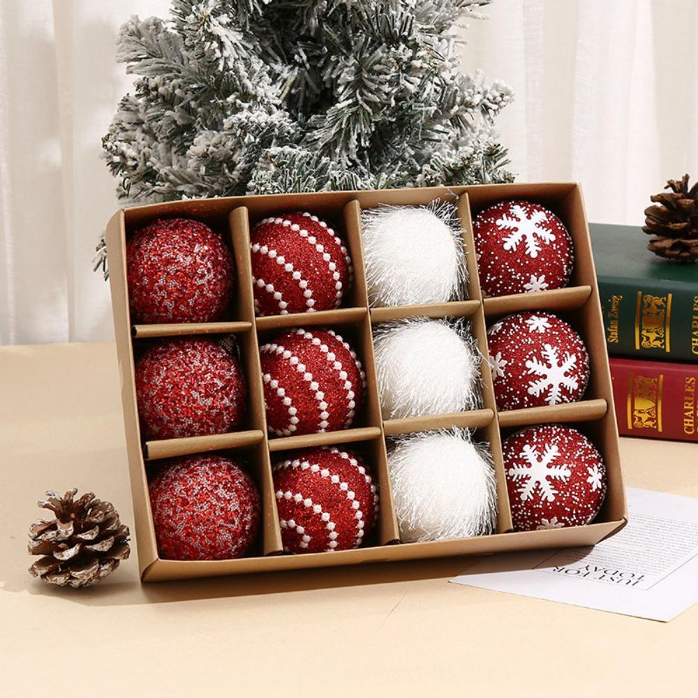 12pcs/box Gift 7CM Christmas Ball Snowflake Hanging Christmas Tree Ball Foam Glitter Xmas Tree Hanging Pendant Home Party
