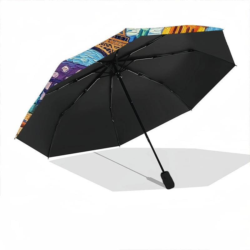 1pc Patriotic Theme Statue of Liberty Umbrella Portable Folding Umbrella Iron Frame Hole Bone Structure Outdoor Home Umbrella