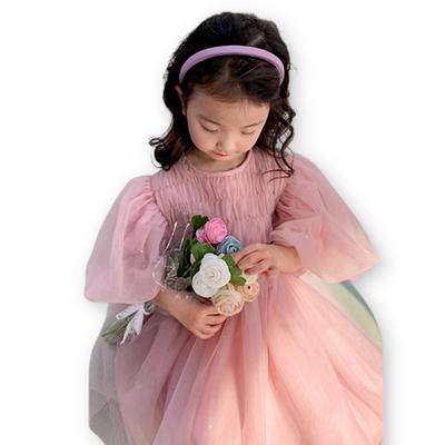 MTP & Style Pink Tulle Lace Dress with Balloon Sleeves, Baby Dress, Wedding, Birthday, Kids, Gift, Celebration (110)