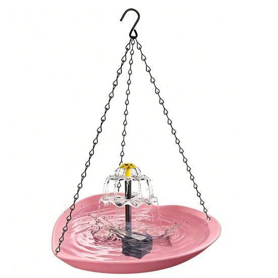 Solar Hanging Bird Bath Basin with Dual Water Flow Solar Fountain Space-Saving Outdoor Hanging Bird Waterer for Gardens Balconies Weather-Resistant