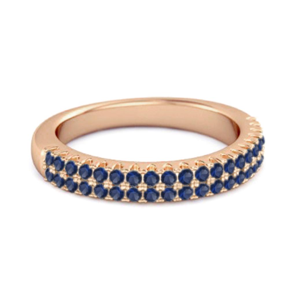 Blue Sapphire Double Row Eternity Band Ring - 925 Sterling Silver Rose Gold Vermeil
