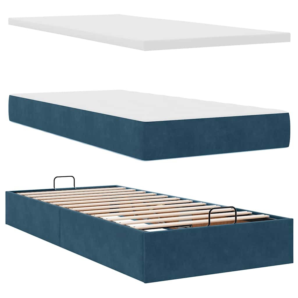 Ottoman Bed with Mattress Dark Blue 100 X 200 Cm Velvet