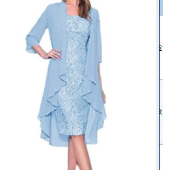 Women's Sexy V Neck Mid Sleeve Solid Color Ruffle Midi Plus Size Lace Dress