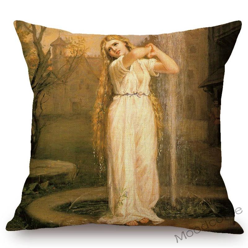 Aestheticism Master John Waterhouse Ancient Greek Myths Goddess Oil Painting Sofa Pillow Case Young Girls Linen Cushion Cover