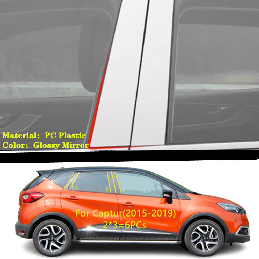 Car TPU/Glossy Mirror Pillar Post Cover Stickers Accessories 6PCS For Renault Captur Kaptur 2015 2016-