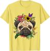 Pug Face Flower Crown Butterfly Graphic Tee Soft Cotton Casual Trip T-Shirt