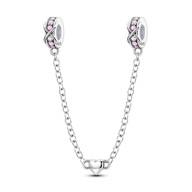 Safety Chain Clasp Clip Charms 925 Silver Love Bow Star Moon Snowflake Safety Chain Fit Bracelet DIY Jewelry