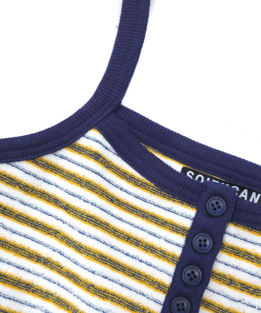 Soipeuyukaen Cotton Terry Stripe Button Sleeveless Top