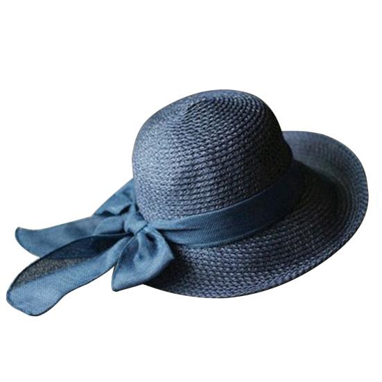 Cappello da spiaggia da donna a tesa larga protezione solare cappello di paglia con lacci fiocco versatile cappello estivo da sole da indossare tutti i giorni