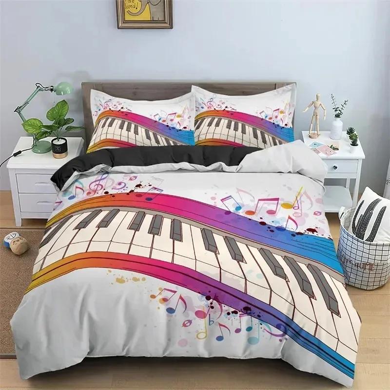 Music Theme Duvet Cover Microfiber Musical Symbols Comforter Cover Violin Piano Pattern Bedding Set Twin King Single Queen Size