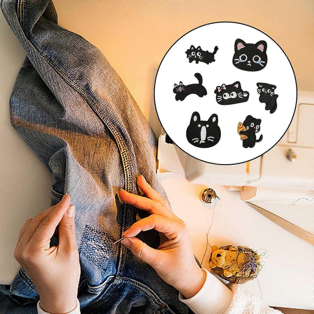 7Pcs Kitten Iron On Fabric Patches Adhesive Embroidery Appliques For Jackets Bag Clothing Decoration Sewing Accessorie Multicolor