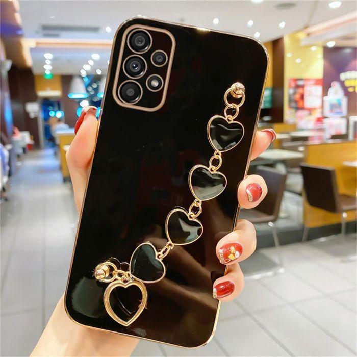 Coque avec sangle - BOOLING - pour iPhone Air - Silicone Souple Antichoc Bracelet Motif Cœur - Noir