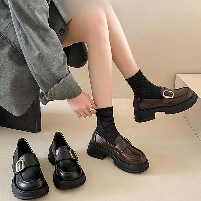 Mary Jane Dames Schoenen Platform Britse Stijl Kleine Leren Schoenen Lente Nieuw Eén-pedaal Leren Loafers