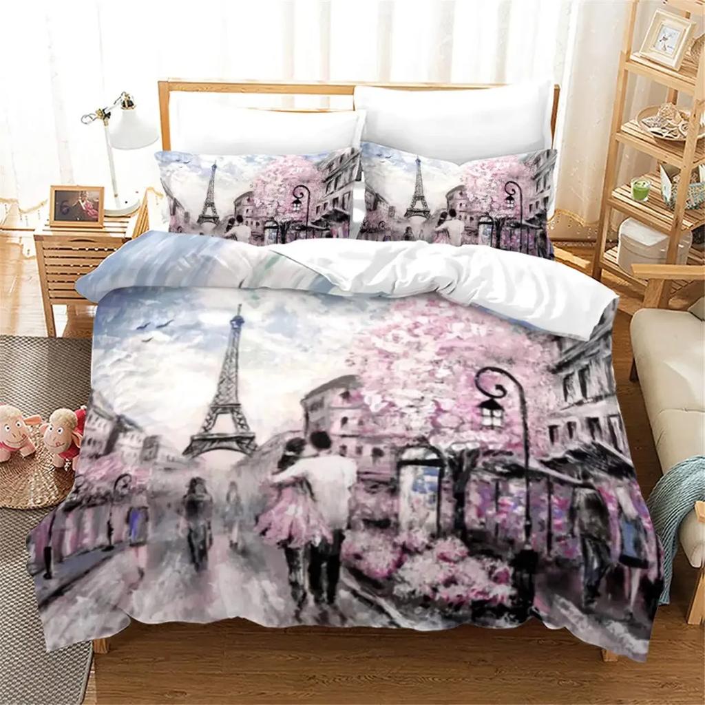 Eiffel Tower Bedding Duvet Cover Set 3D Digital Printing Bed Linen Fashion Design Comforter Cover Bedding Sets Bed Set