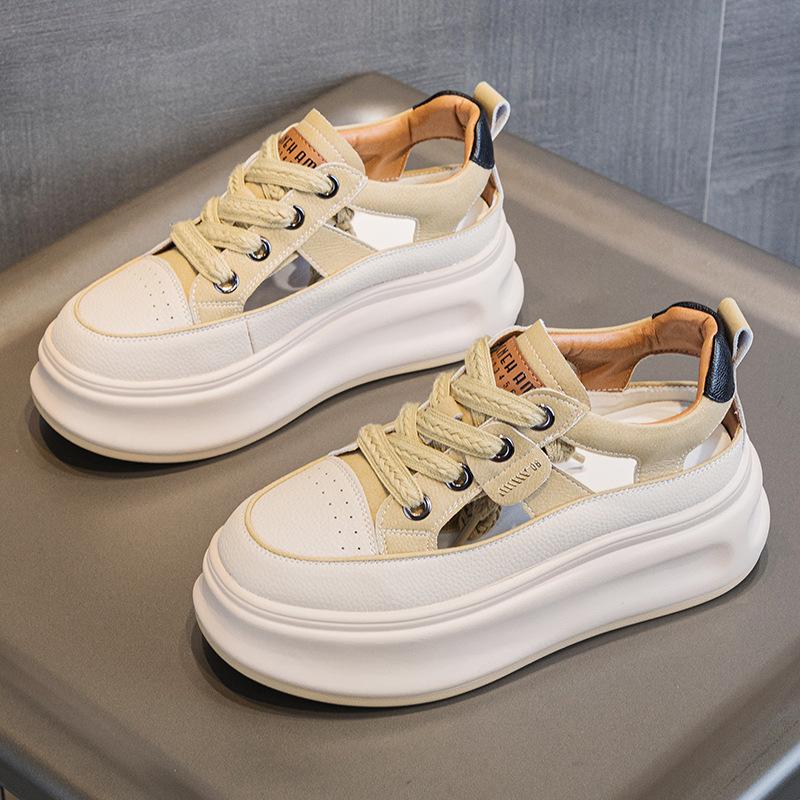 Modne Letnie Damskie Buty Nowego Stylu Oddychające Buty Codzienne z Podwyższoną Wkładką Wewnętrzną Gruba Podeszwa Sznurowane Zapatos De Mujer