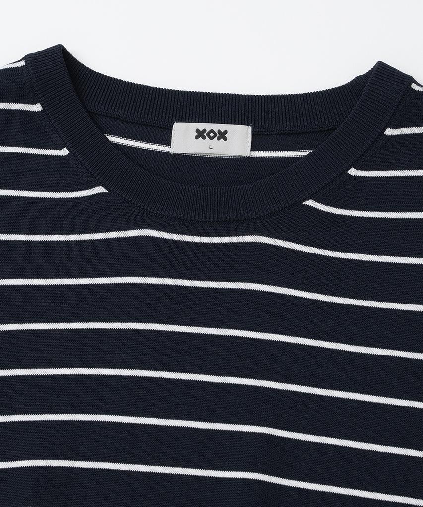 XOX Basic Cool Round Crop Short Sleeve Knit [Navy St]