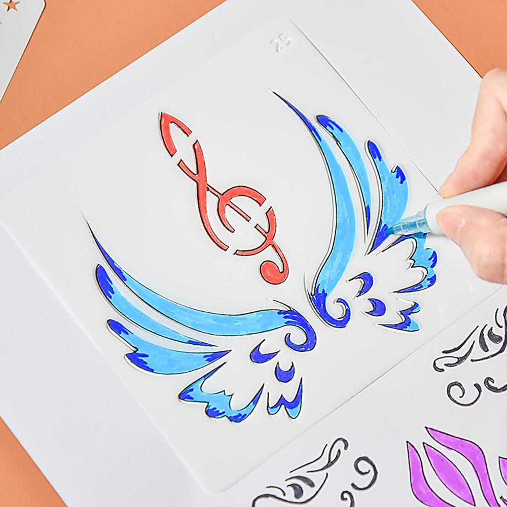 Drawing Painting Stencils Hollow Out Design PP Templates Reusable for Children Students DIY Craft