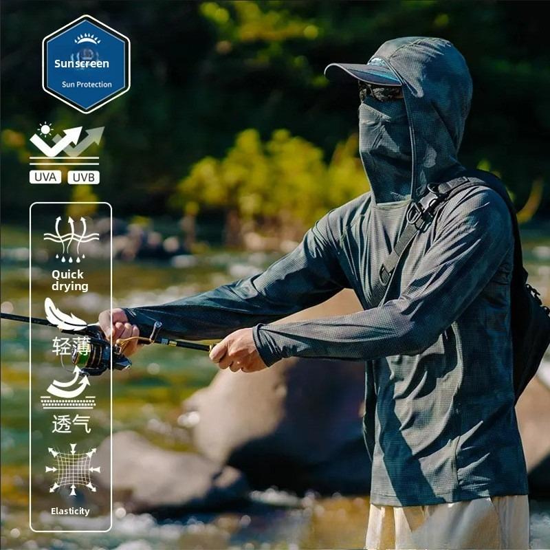 Fishing Uv Summer Mens Protection Shirt Full Face Cover Sun Protection Skin Coat Breathable Thin Fishing Top