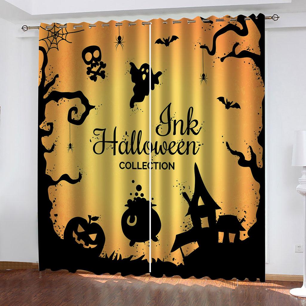 Happy Halloween Animated Ghost Pumpkin Witch Window Panel Curtain Designed for Children Living Room Bedroom Bathroom Kicthen Door Cupboard Hooks