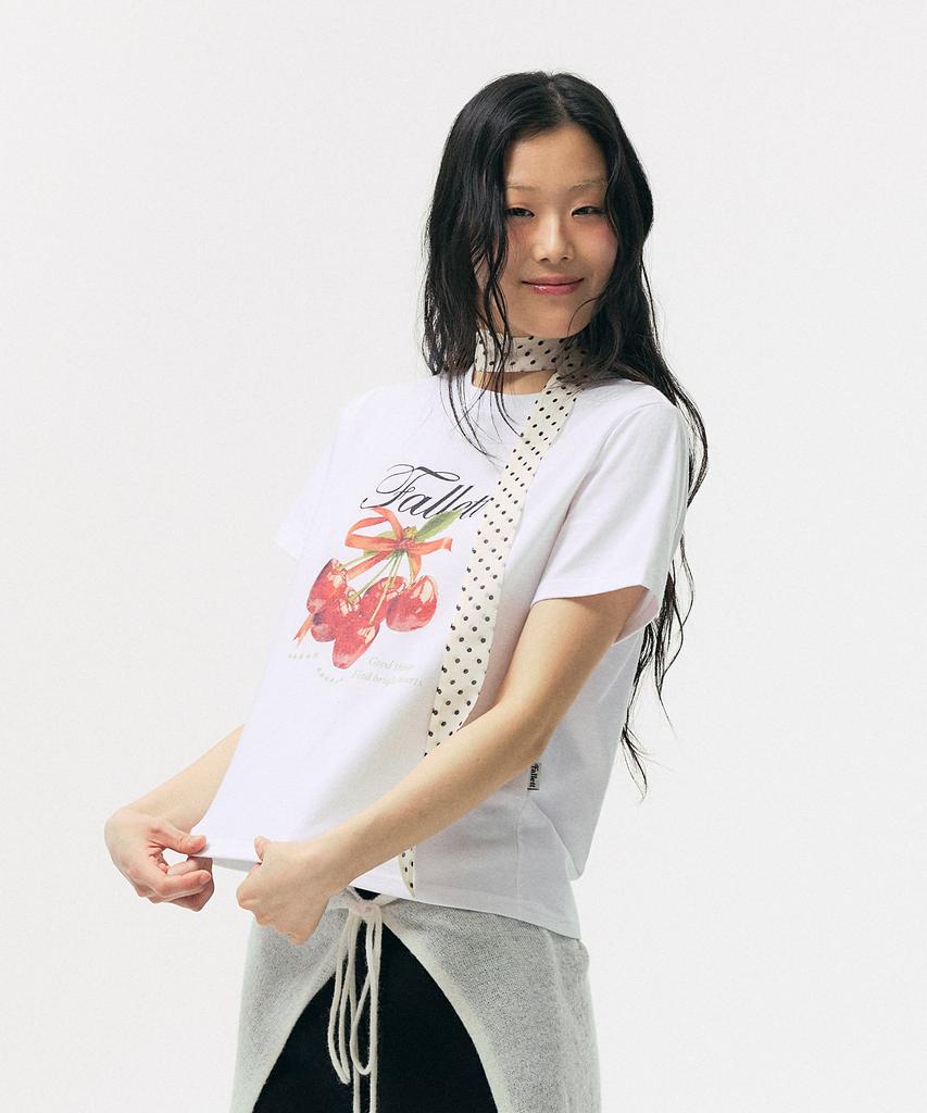 FALLETT Ribbon Cherry Short Sleeve T-Shirt White