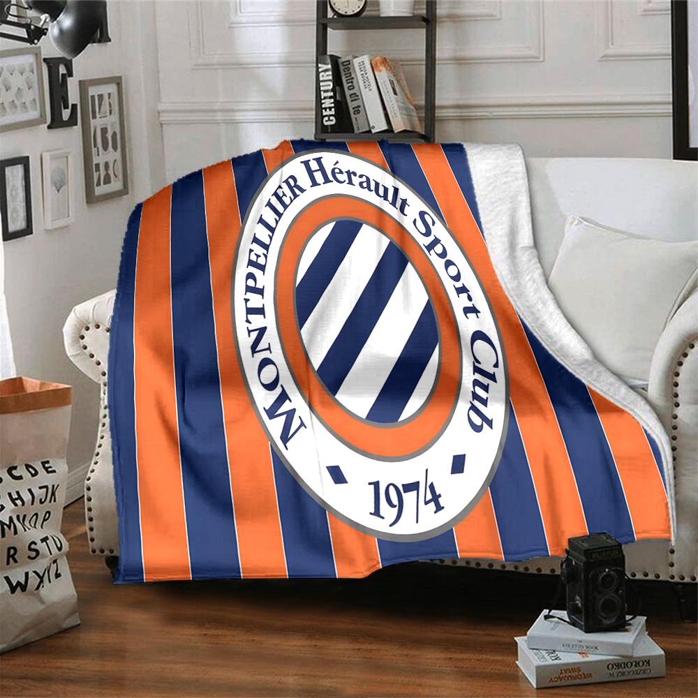 Montpellier Sport Club Flannel Blanket, Soft Polyester, Modern Design, All-Season for Camping, Travel, Gifts for Holidays or Birthdays