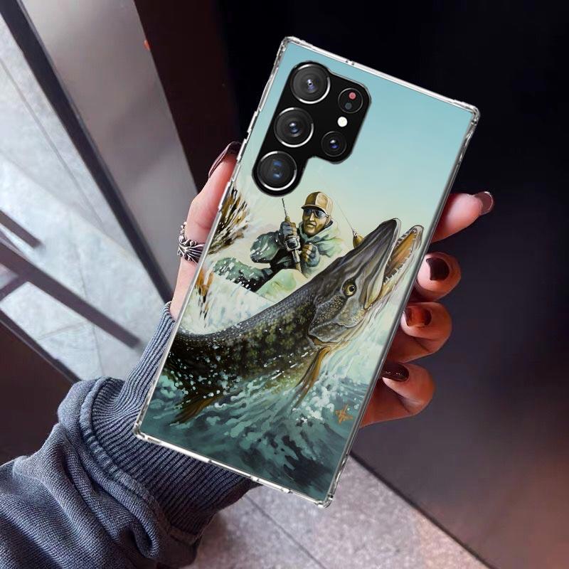 Handyhülle mit Karpfenangelhaken für Samsung Galaxy S26 S25 Edge S24 S23 Ultra S22 Plus S21 S20 FE, weiche TPU-Rückseite