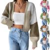 Women's Versatile Colorblock Casual Striped Long-sleeved Knitted Sweater Jacket