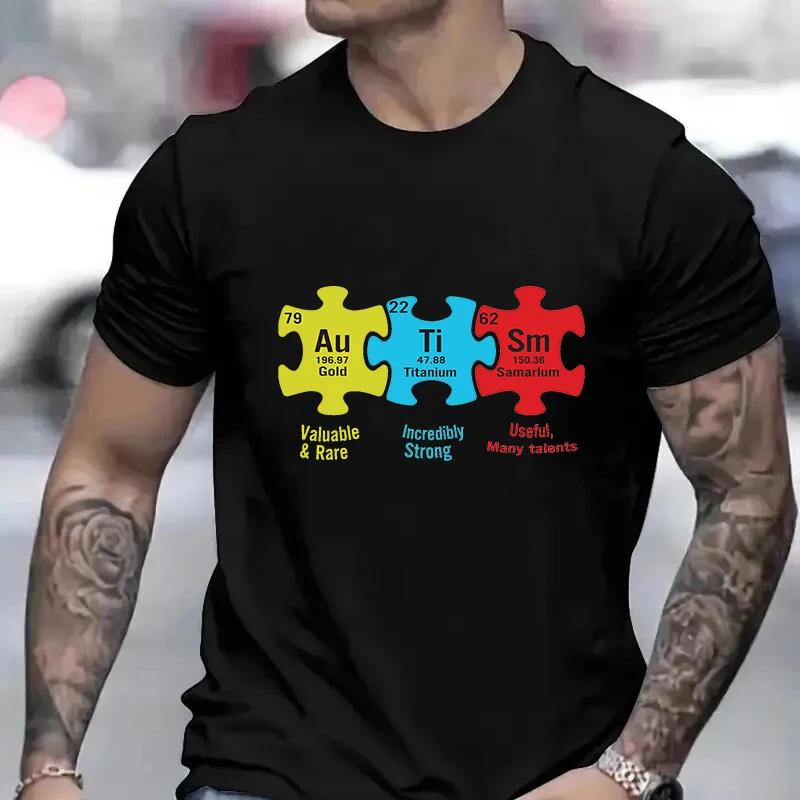 Rolig autismpusselbitsskjorta för män Kläder Mode Autismmedvetenhet Y2k Grafiskt Tryck Toppar Kortärmade T-shirts Herrkläder