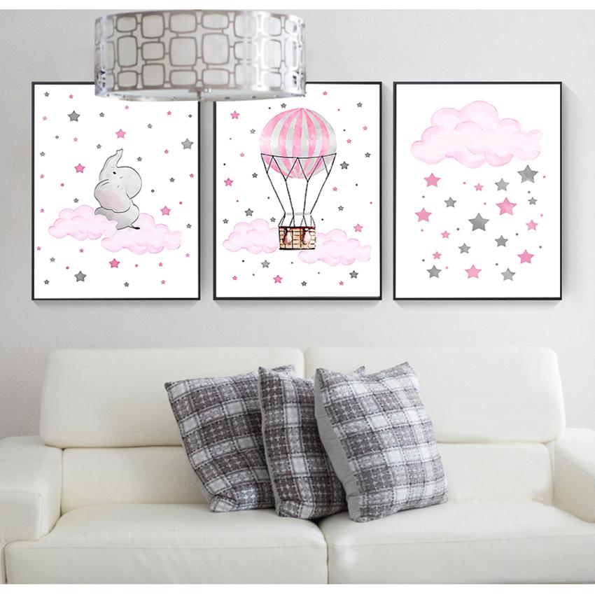 Poză Nordic Copil Fată Decorare Dormitor Copii Nor Balon Pepinieră Artă Perete Pânză Imprimare Pictură Decorativă