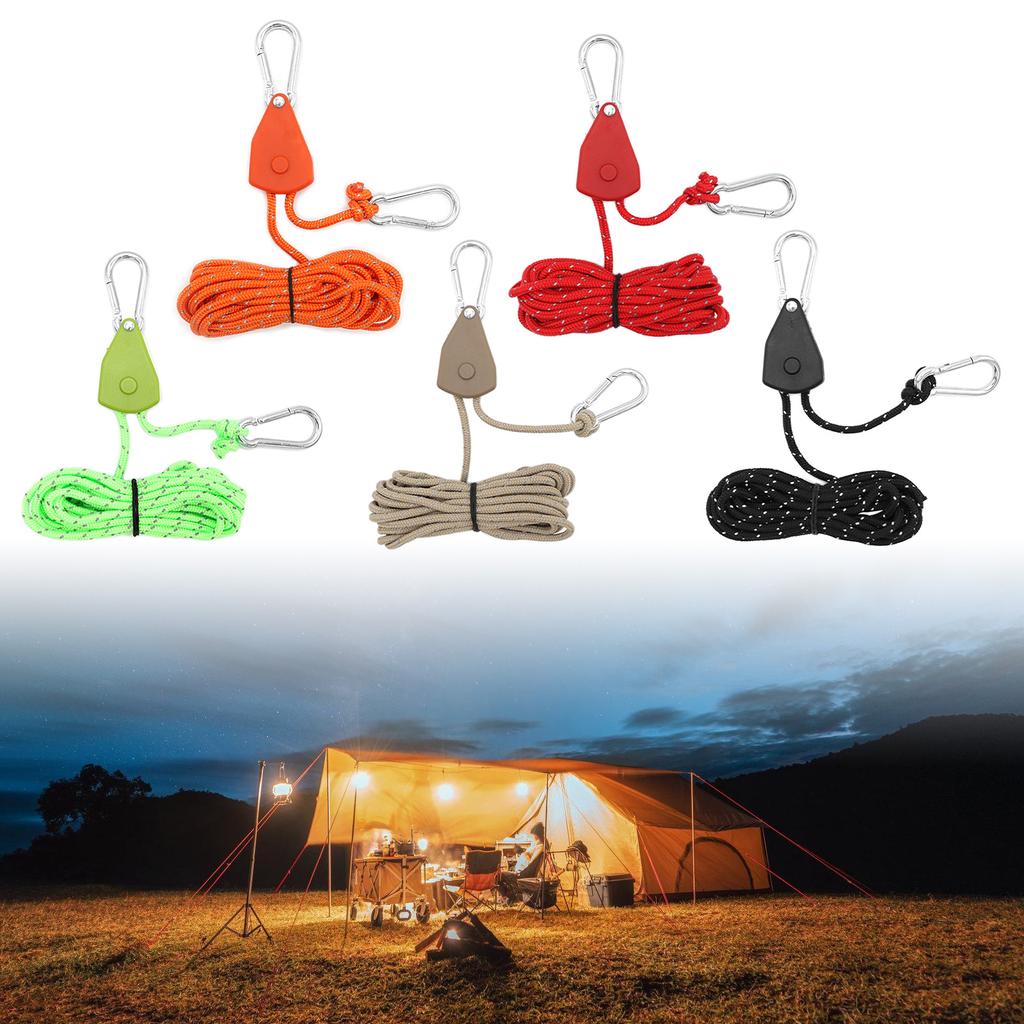 Camping Rope with Ratchet Pulley Quick Setups Outdoor Guy Lines Adjustable Tent Tie Downs Rope Hanger for Canopy Kayak
