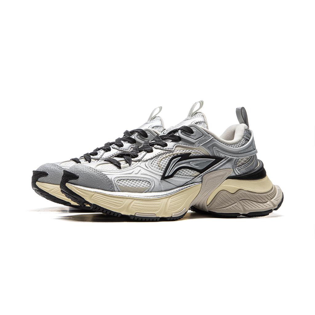 Li Ning Xingji Cushioning Slip Resistant Abrasion Resistant Breathable Low Top Chunky Sneakers Women's Silver White AGCU372-2