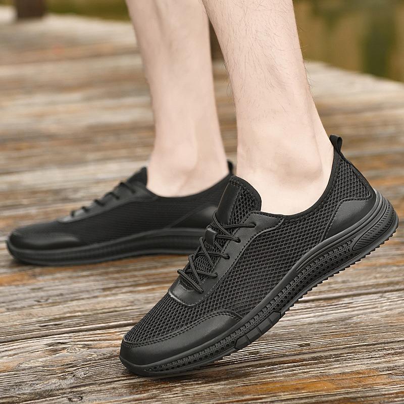 Men's Mesh Shoes Fashion Breathable Sneakers Luxury Cowhide Leather Hollow Out Casual Shoes for Men Outdoor Training Shoes Tenis