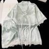 Premium French Ice Silk Pajamas Girls Short-Sleeved Shorts Wind Summer Can Wear Jacquard Loungewear
