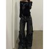 Schwarze Damenjeans High Waist Hip Hop Straight Fashion Hose Streetwear Harajuku Y2K Stern Damen Weitbein Denimhose