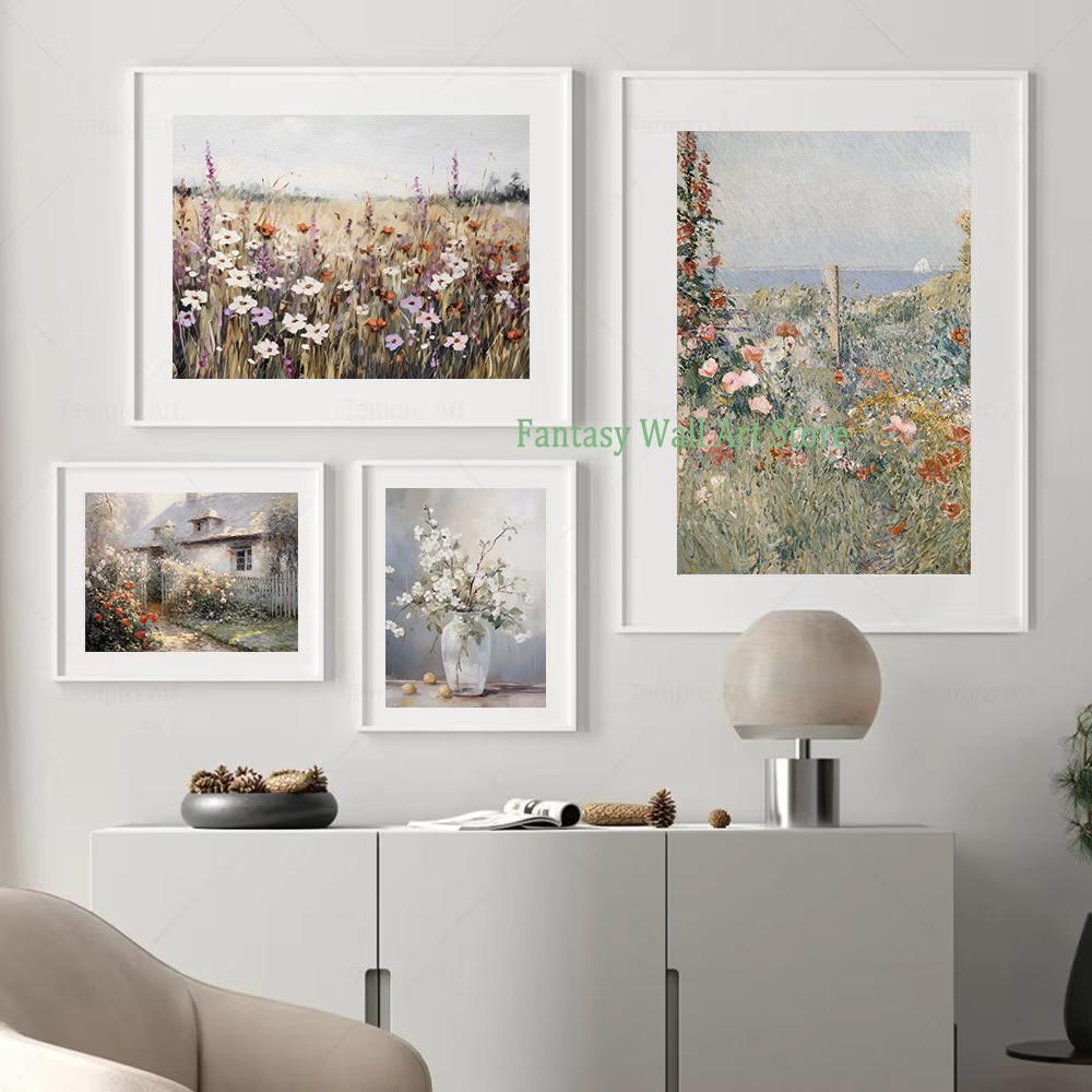 Estampas de Flores Silvestres Galeria Floral Neutra Decoração de Parede Paisagem de Verão Antiga Pôster Jardim Campo Estética Decoração de Parede
